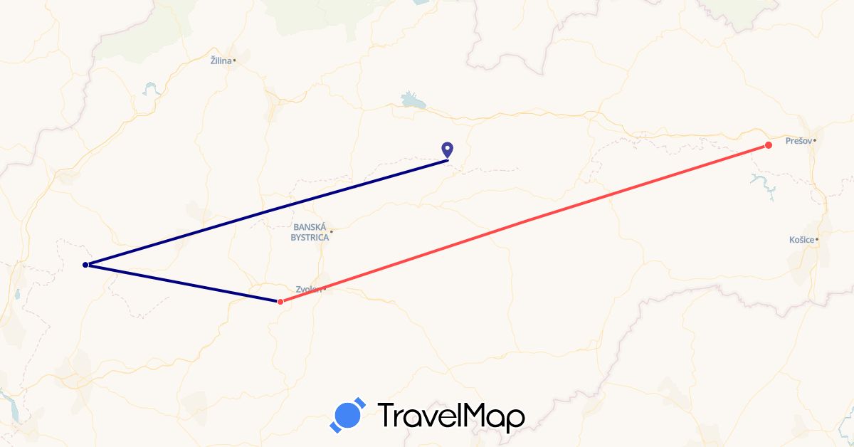 TravelMap itinerary: driving, hiking in Slovakia (Europe)
